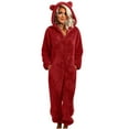 thumbnail image 1 of Riecok Hooded Jumpsuit Pajamas Cozy Soft Double-sided Warm Bathrobe Zipper Ear Hat Thickened Jumpsuit Pajamas Red 5XL, 1 of 5