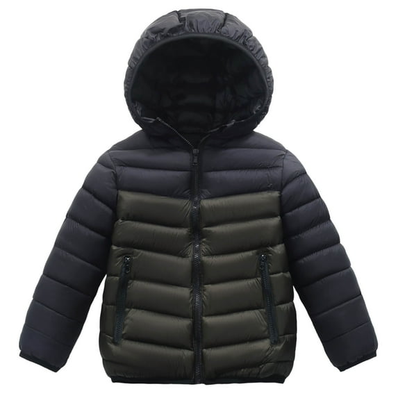 Riecok Hooded Puffer Jacket Kids with Pocket Long Sleeve Zip up Solid Color Fall Soft Comfy Coat for Boys Girls Army Green 14-15Years