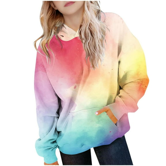 Riecok Hooded Sweatshirt Kids Long Sleeve Round Neck Cute Printed Fashion Casual Tops with Pocket Clothes for Girls and Boys Red 7 Years