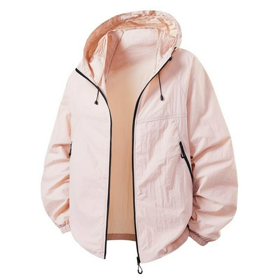 Riecok Hoodie Jacket for Men Long Sleeve Crewneck Solid Color Coat Casual Comfortable Clothes Pink 3XL