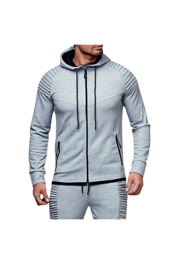 Hoodie Jacket for Men Long Sleeve Hooded Jackets Zip Up Drawstring Coats with Pockets Solid Casual Winter Outetwear