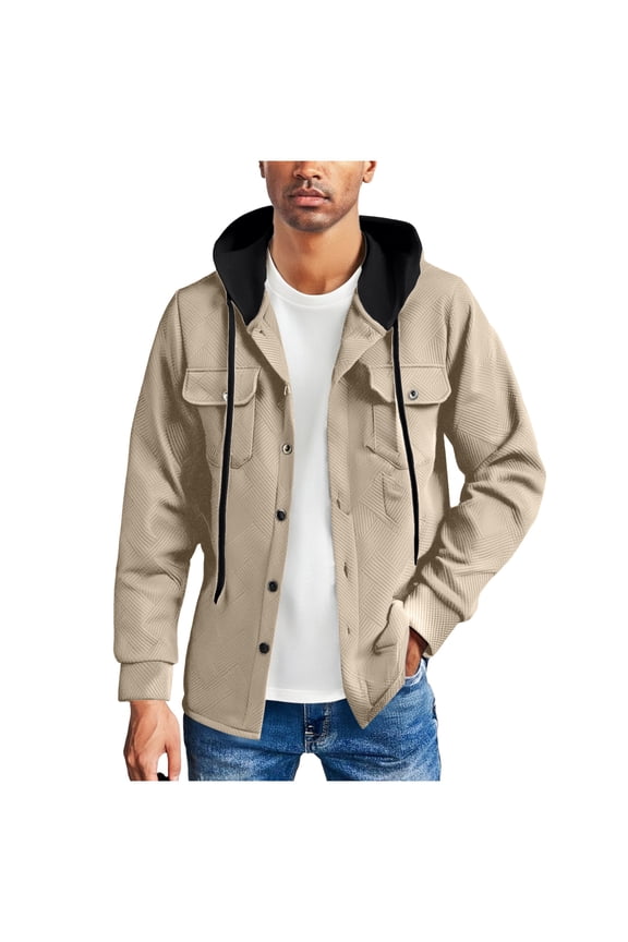 Hoodie Jacket for Men Ribbed Long Sleeve Jackets Button Down Drawstring Coats with Pockets Stylish Warm Outetwear