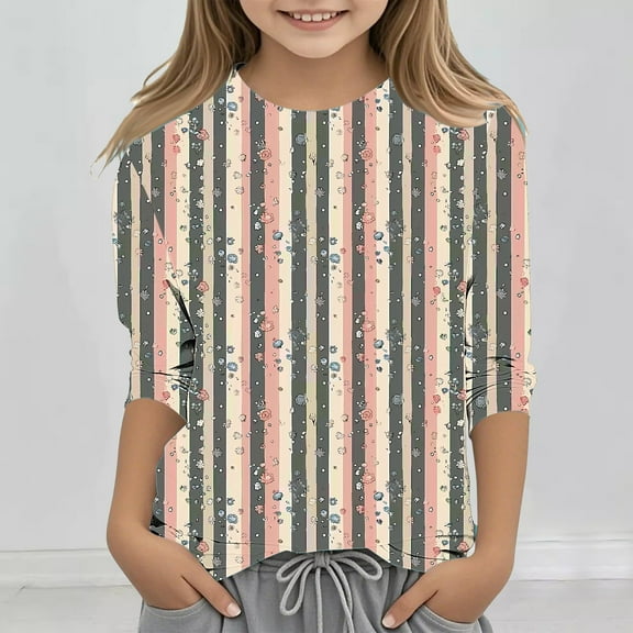 Riecok Hoodie Sweatshirt for Girls 3/4 Sleeve Crew Neck Casual Spring Clothes 2025 Basic Fitted Outdoor Sports Shirt Trendy Outfits Hoodie Sweatshirt Older Children Pullover Multicolor 5 T