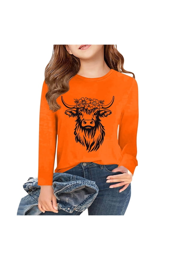 Hoodie Sweatshirt for Girls Long Sleeve Crew Neck Casual Pullover All-match Soft Warm Lightfleece Lined Tops Trendy Outfits Hoodie Sweatshirt Older Children Pullover Orange 12-13 T