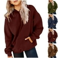 thumbnail image 1 of Riecok Hoodie Sweatshirts for Girls Long Sleeve With Pockets Round Neck Trendy Casual All-Match Kids Warm Winter Hoodies Pullover Hooded Sweatshirt Wine 7 T, 1 of 6