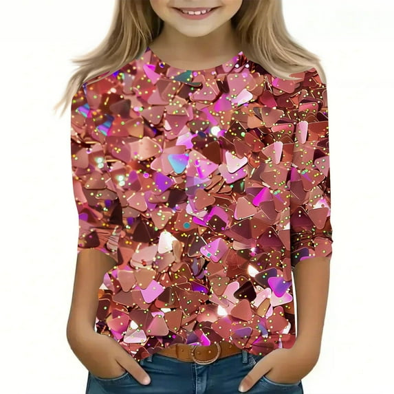 Riecok Hoodie for Toddler Girl Kids Sweatshirt 3/4 Sleeve Crew Neck Casual Loose Hoodie Comfy Prints Sports Shirt Trendy Clothes Hoodie Sweatshirt Older Children Pullover Red 11 T