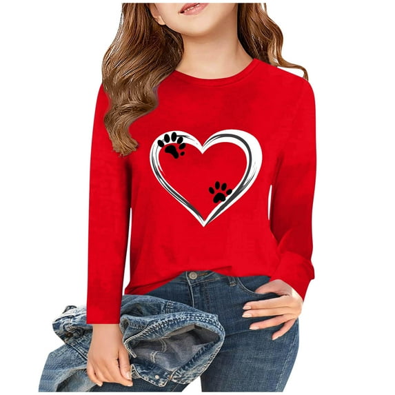 Riecok Hoodie for Toddler Girl Kids Sweatshirt Long Sleeve Crew Neck Casual Comfy Prints Pullover Spring Sports Shirt Trendy Outfits Sweatshirt Older Children Pullover Red 7-8 T