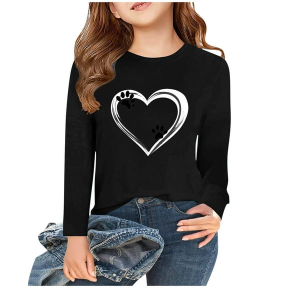 Riecok Hoodie for Toddler Girl Kids Sweatshirt Long Sleeve Crew Neck Casual Comfy Prints Pullover Spring Sports Shirt Trendy Outfits Sweatshirt Older Children Pullover Black 3-4 T