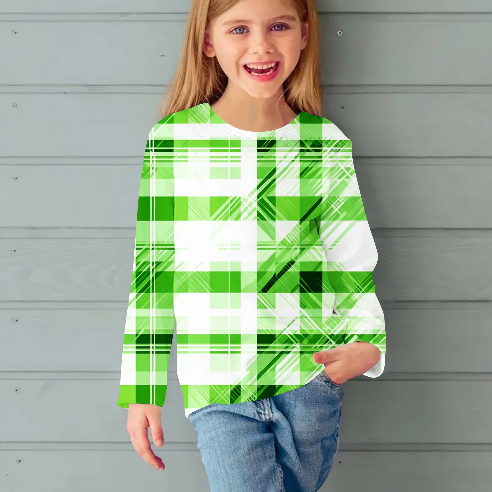Hoodies for Girls Long Sleeve Tops Long Sleeve Crew Neck Casual Soft All-match Spring Clothes 2025 Warm Sports Shirt Trendy Outfits Sweatshirt Older Children Pullover Green 5 T