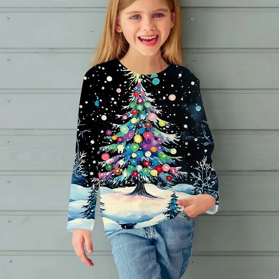 Riecok Hoodies for Girls Long Sleeve Tops Long Sleeve Crew Neck Casual Soft Warm Spring Clothes Basic Lightfleece Lined Tops Winter Clothes Older Children Pullover Multicolor 140