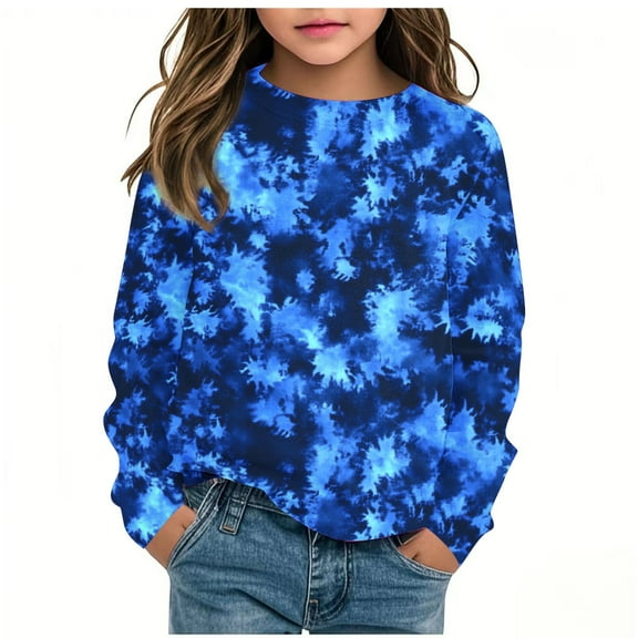 Riecok Hoodies for Teen Girls Long Sleeve Crew Neck Casual Spring Clothes Warm Fitted Basic Lightfleece Lined Tops Trendy Clothes Hoodie Older Children Pullover Blue 120