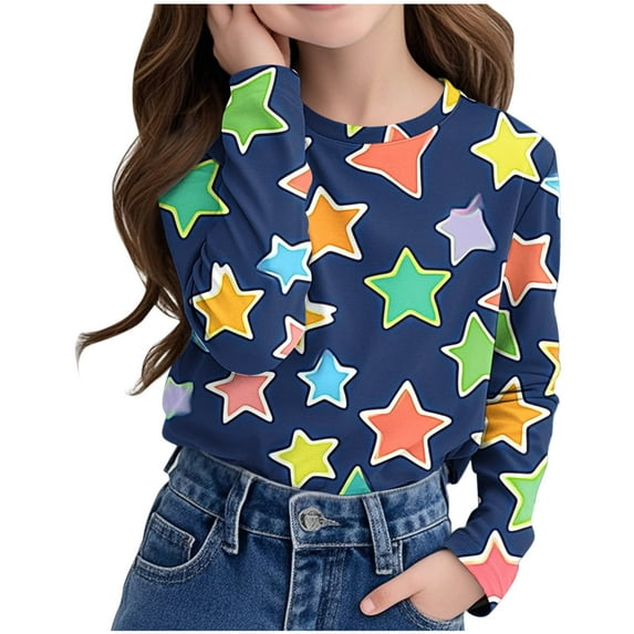 Riecok Hoodies for Teen Girls Long Sleeve Crewneck Casual Pullover Spring Soft All-match Lightfleece Lined Tops Trendy Clothes Hoodie Sweatshirt Older Children Pullover Dark Blue 11 T