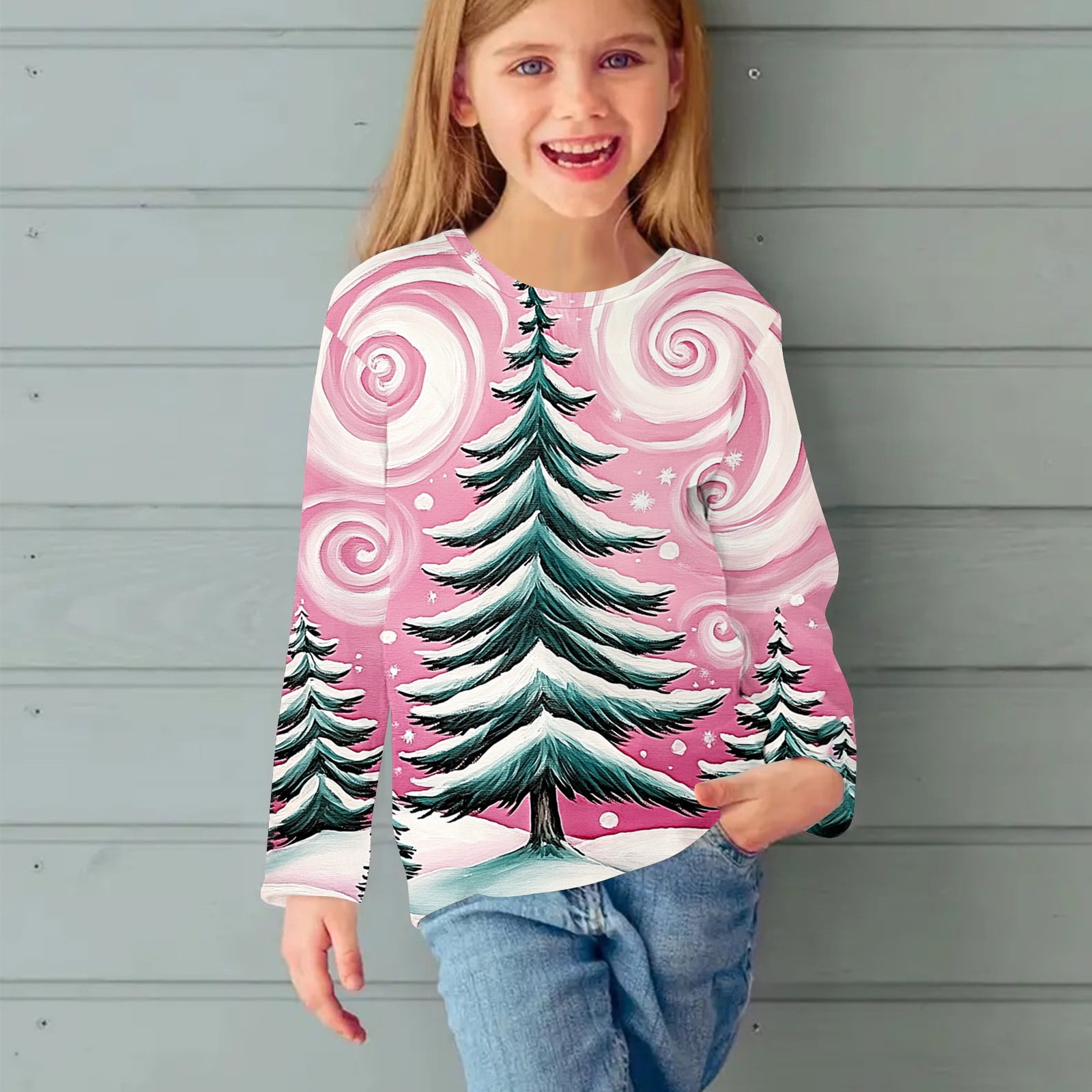 Hoodies for Teen Girls Y2k Long Sleeve Crew Neck Casual Comfy Prints Pullover Spring Lightfleece Lined Tops Trendy Outfits Sweatshirt Older Children Pullover Multicolor 120