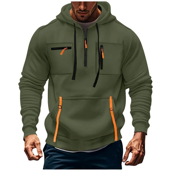 Riecok Hoodies for Men with Zipper Drawstring Solid Color Long Sleeve Tops with Pocket Stylish Hoodies Army Green 3XL
