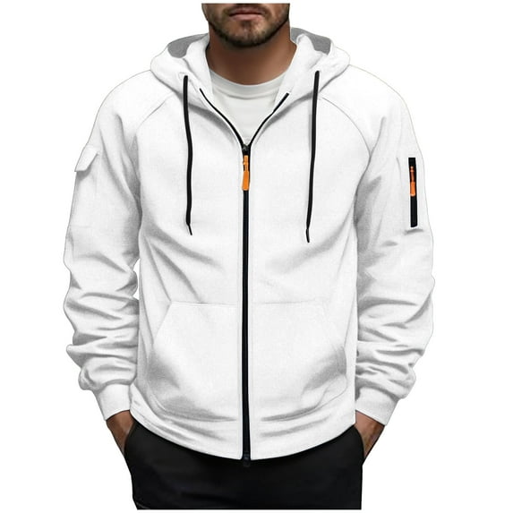 Riecok Hoodies for Men with Zipper Long Sleeve Solid Color Cardigan with Pockets Stylish Clothes for Home Office Hiking