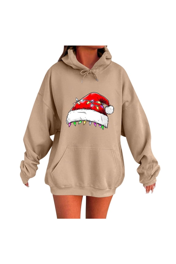 Hoodies for Women Plus Size Christmas Long Sleeve Hooded Sweatshirts Pullover Tops with Pocket Trendy Fall Clothes