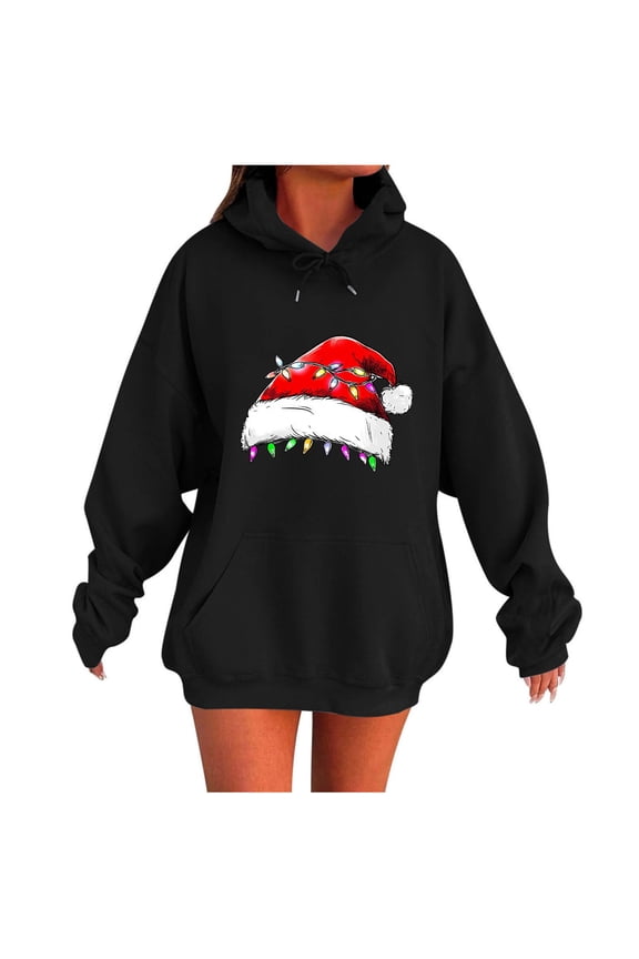 Hoodies for Women Plus Size Christmas Long Sleeve Hooded Sweatshirts Pullover Tops with Pocket Trendy Fall Clothes