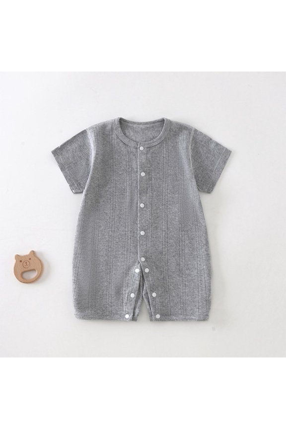 Infant Toddler Cotton Short Sleeve Bodysuit Creeper Comfortable Breathable Summer Solid Color Knit Snap Crotch 0-2Y Gray 6 M