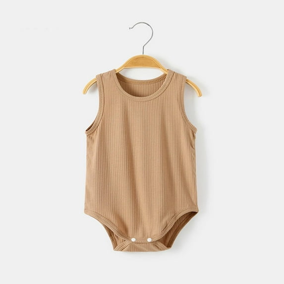 Riecok Infant Toddler Ribbed Sleeveless Vest Bodysuit Romper Onesie Comfortable Solid Color Summer 0-2Y Coffee 6 M
