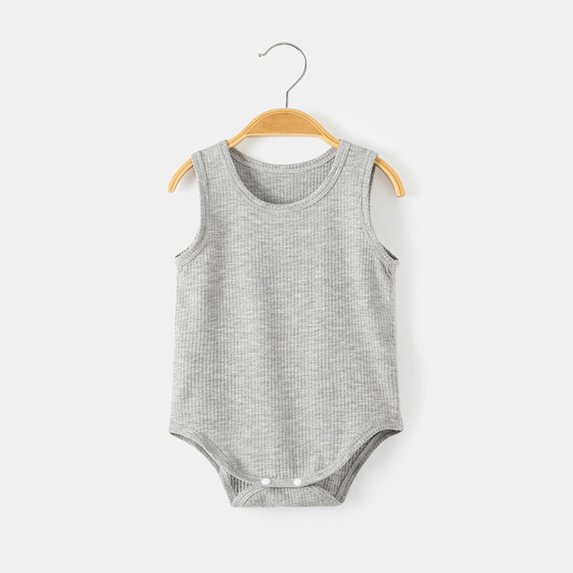 Riecok Infant Toddler Ribbed Sleeveless Vest Bodysuit Romper Onesie Comfortable Solid Color Summer 0-2Y Gray 1 T