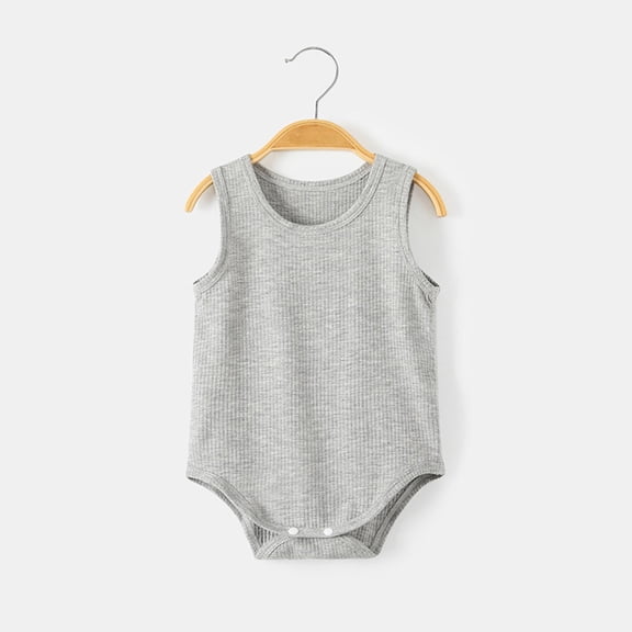 Riecok Infant Toddler Ribbed Sleeveless Vest Bodysuit Romper Onesie Comfortable Solid Color Summer 0-2Y Gray 1 T