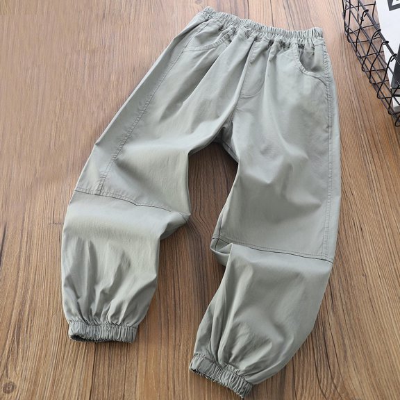 Riecok Jogger Sweatpants for Girls Elastic Waist with Pockets Solid Color Casual Trackpants Green 5 Years