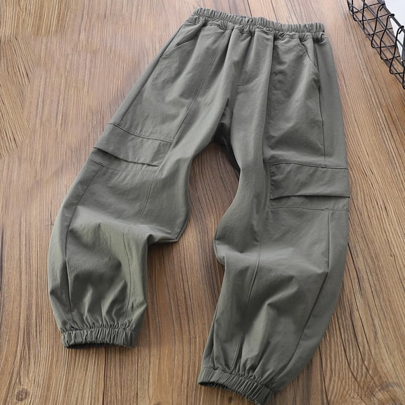 Riecok Jogger Sweatpants for Girls Elastic Waist with Pockets Solid Color Casual Trackpants Green 8 Years