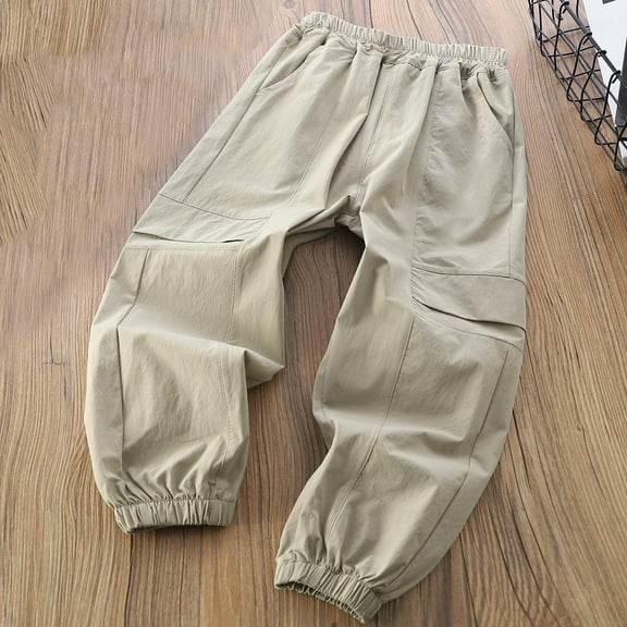 Riecok Jogger Sweatpants for Girls Elastic Waist with Pockets Solid Color Casual Trackpants Khaki 12 Years