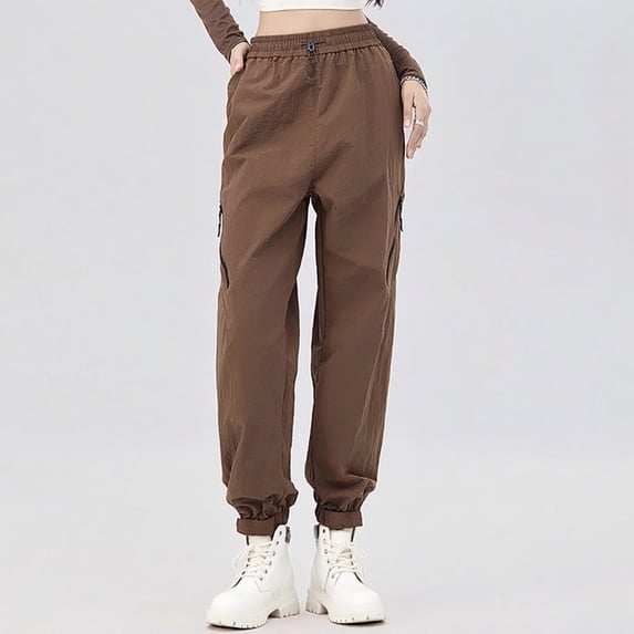 Riecok Joggers for Women High Waist Elastic Waist Baggy Solid Color Sport Lounge Trousers Loose Workout Joggers