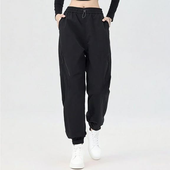 Riecok Joggers for Women High Waist Elastic Waist Baggy Solid Color Active Lounge Trousers Loose Workout Joggers