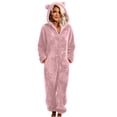 thumbnail image 1 of Riecok Jumpsuit Pajamas for Women Cozy Soft Double-sided Warm Bathrobe Zipper Ear Hat Nightgown Jumpsuit Pink 4XL, 1 of 5
