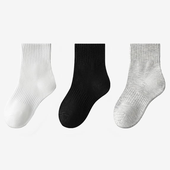 Riecok Kid 3PC Boys And Girls Student Solid Color Cotton Short Tube Socks Sports Socks Sweat Absorbing And Odor Proof Socks All-match Comfort Fitted Stretch Breathable Beige 12 Years