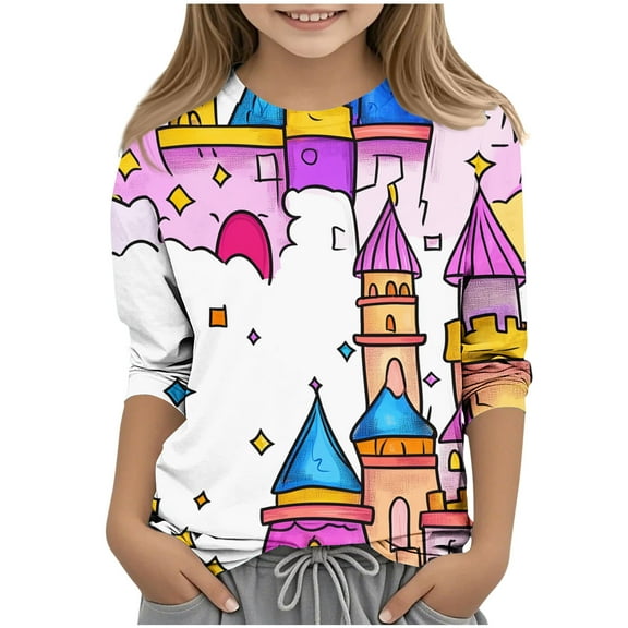 Riecok Kid Shirts for Girl 10-12 3/4 Sleeve Fashion Crewneck Comfortable Shirt Kids Clothes Toddler Kids Boy Lightweight Trendy Outfits Blouses Top Summer 110 Pink