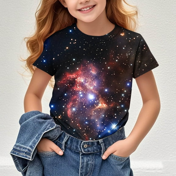 Riecok Kid T Shirts for Girls Round-Neck Oversized T Shirts Kids All-match Fashion Lightweight Comfortable Clothes Trendy Black 11 Years