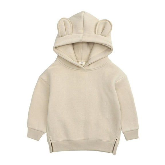 Riecok Kids Baby Toddler Girls Spring Outerwear Basic Loose Comfy Fall Thermal Tops Soft Basic Lightweight Casual Girl And Boy Trendy Clothes Hoodie Beige 2-3 Years