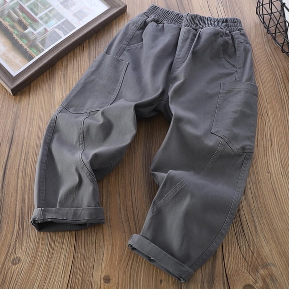 Riecok Kids Boys Girls Sweatpants Elastic Waist with Pockets Solid Color Casual Trackpants Gray 11 Years