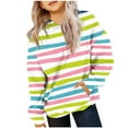 thumbnail image 1 of Riecok Hooded Sweatshirt Girls Long Sleeve Round Neck Stripe Printed Kids Cute Pullover Top Clothes for Girls and Boys Multicolor-2 11-12 Years, 1 of 5
