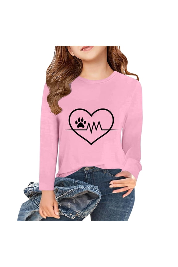 Kids Hoodies Girls Toddler Long Sleeve Crew Neck Casual Fitted Outdoor Loose Hoodie Sports Shirt Trendy Clothes Winter&nbsp;Clothes Older Children Pullover Pink 5-6 T