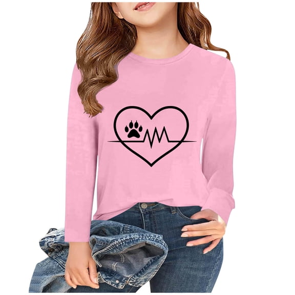 Riecok Kids Hoodies Girls Toddler Long Sleeve Crewneck Casual Fitted Outdoor Loose Hoodie Sports Shirt Trendy Clothes Winter Clothes Older Children Pullover Pink 7-8 T