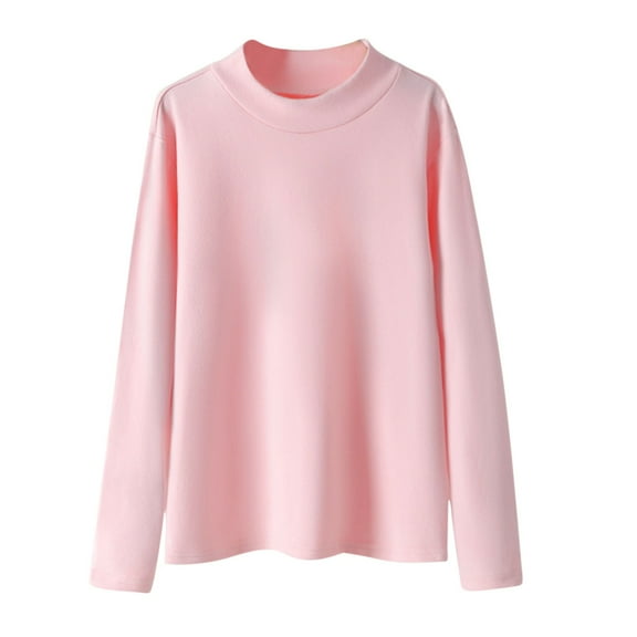 Riecok Kids Long Sleeve Shirts Round Neck Solod Color Pullover Kids Casual and Comfortable Base Shirt Pink 120