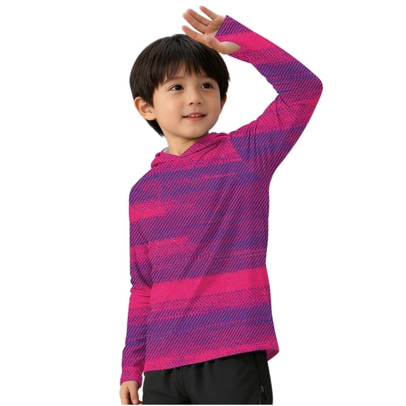 Riecok Kids Rash Guard Shirt Long Sleeve Sun Protection Pullover Breathable Hooded Tops Fishing Running Clothes Hot Pink 150