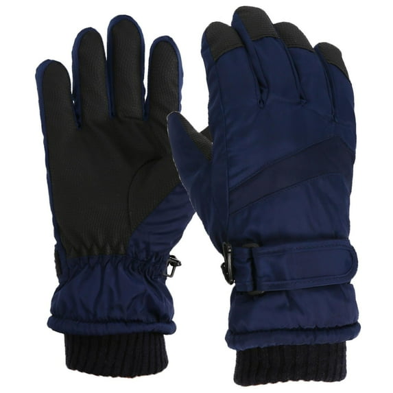 Riecok Kids Ski Gloves Windproof Elastic Wrist Solid Color Windproof Outdoor Sports Gloves for Children Navy Free Size