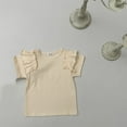 thumbnail image 1 of Riecok Kids T-Shirts Short Sleeve Comfortable Girl Ruffle Sleeve Solid Color Western Style Top Fashion Loose Western Style Top Indoor Outdoor Party Performance Beige 140, 1 of 3