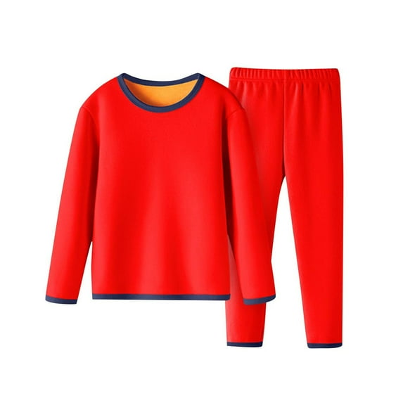 Riecok Kids Thermal Underwear Sets Boys Long Sleeve Solid Color Pullover Tops and Long Pants Soft Comfortable Loungewear Clothes
