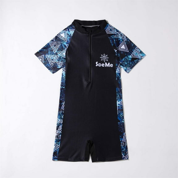 Riecok Kids Wetsuit for Boys and Girls Short Sleeved Toddler Kids Girls Jumpsuit Swimsuit Swimwear Bathing Surf Suit Navy 5 Years