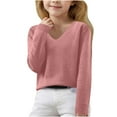 thumbnail image 1 of Riecok Kids Winter Sweater Crewneck Long Sleeve Solid Color Winter Knit Tops for Little Girl Kids Pink 12-13Years, 1 of 6