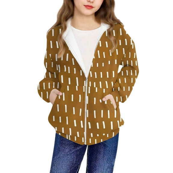 Riecok Kids Zip up Jacket for Girls with Pocket Long Sleeve Cute Print Casual Sport Fall Casual Coat Outwear Yellow 4 Years