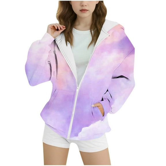 Riecok Kids Zip up Jacket for Girls with Pocket Long Sleeve Zip up Cute Print Fall Casual Coat Outwear Pink 4-5Years