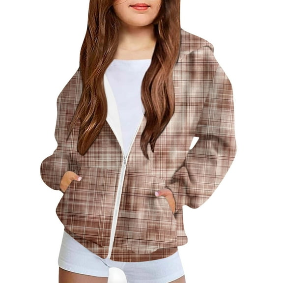 Riecok Kids Zip up Jacket with Pocket Long Sleeve Zip up Cute Print Fall Casual Coat Outwear Brown 4 Years