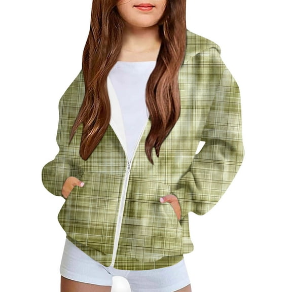 Riecok Kids Zip up Jacket with Pocket Long Sleeve Zip up Cute Print Fall Casual Coat Outwear Green 8 Years